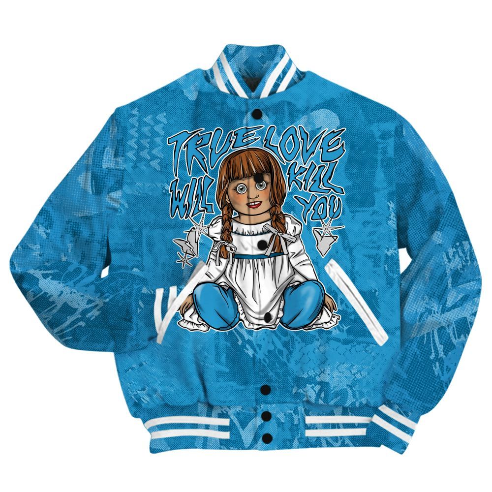 Varsity Jacket To Match Powder Blue 9s Shirt - Genuine Loves Bear Heart Grunge All Over Print