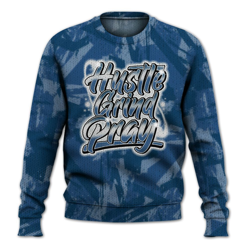 Knitted Sweater To Match High OG Midnight Navy 1s - Hustles And Prayer Graphic Halftone