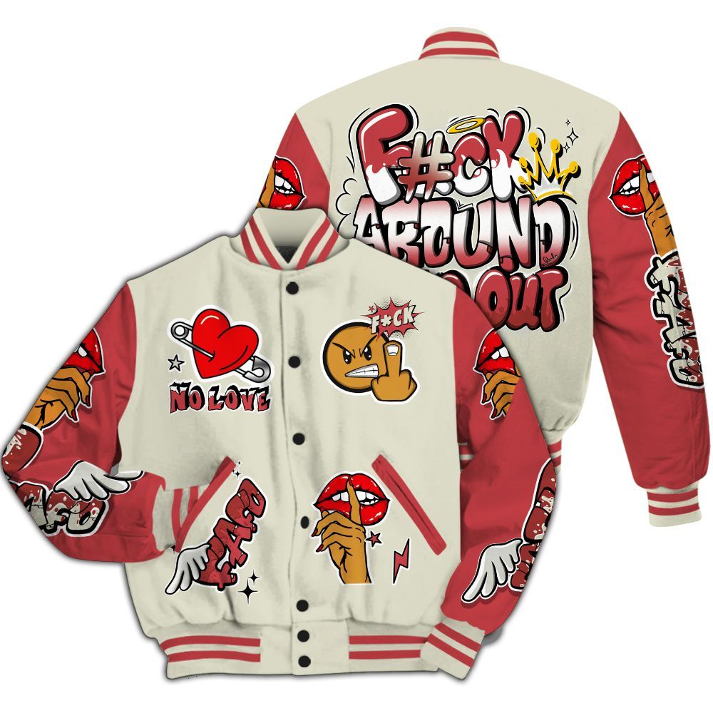 Varsity Jacket To Match Valentine's Day 2026 4s - FK Around Find Out All Over Print