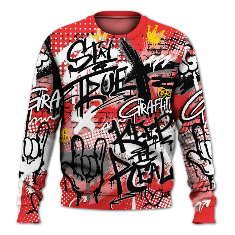 Sweatshirt To Match Red Thunder 4s - True It Real Graffiti Streetwear All Over Print
