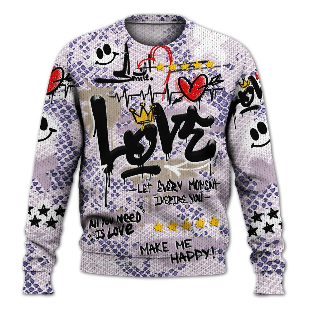 Knitted Sweater To Match Air Force 1 Low Purple Snake - Happy Love Beats Graffiti Streetwear