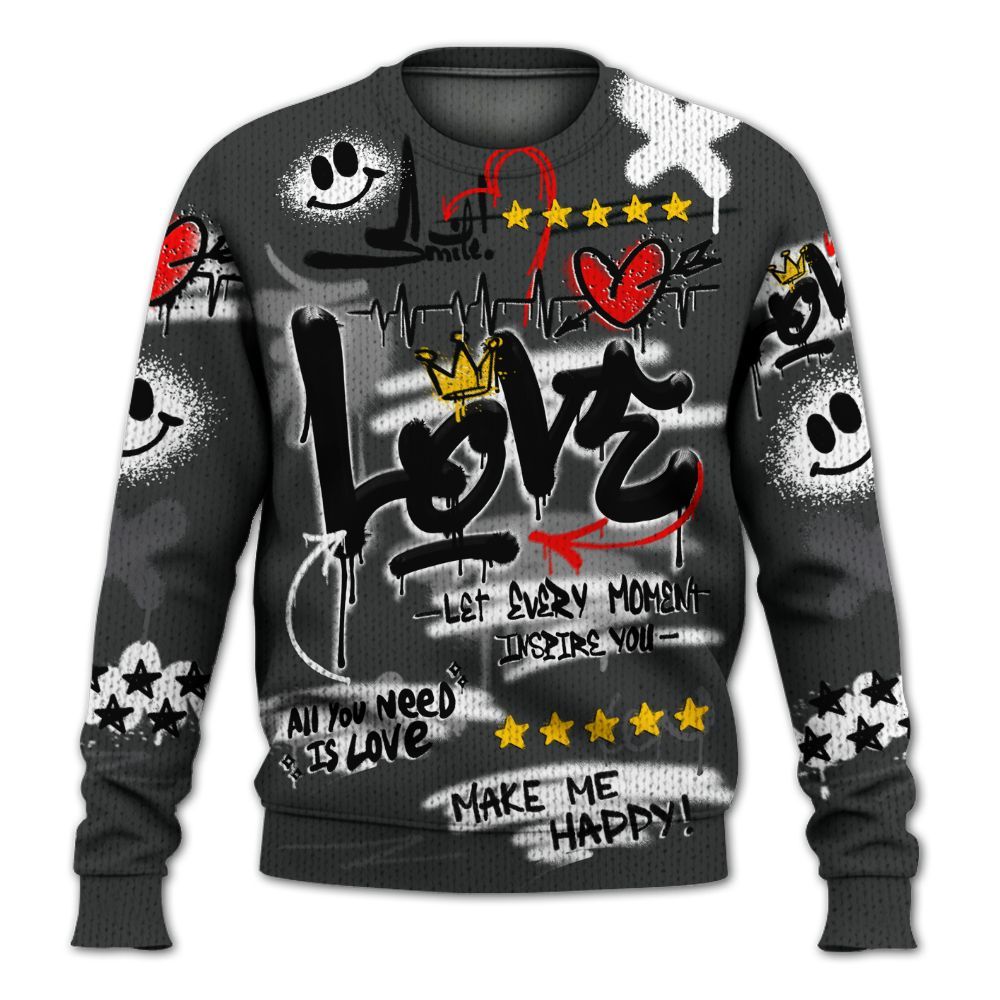 Knitted Sweater To Match White Thunder 4s - Happy Love Beats Graffiti Streetwear
