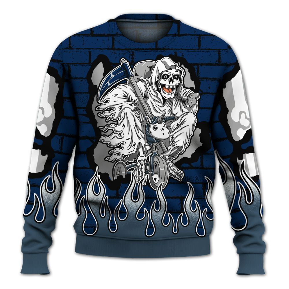 Sweatshirt To Match SB White Navy 4s - Self Make Skeleton Crashed All Over Print