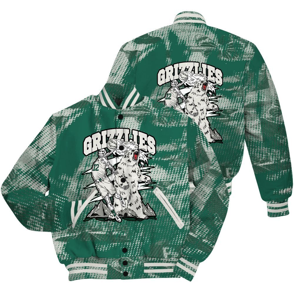 Varsity Jacket To Match Oxidized Green 4s Shirt - Grizzly Bear Skeleton Brown Sugar All Over Print