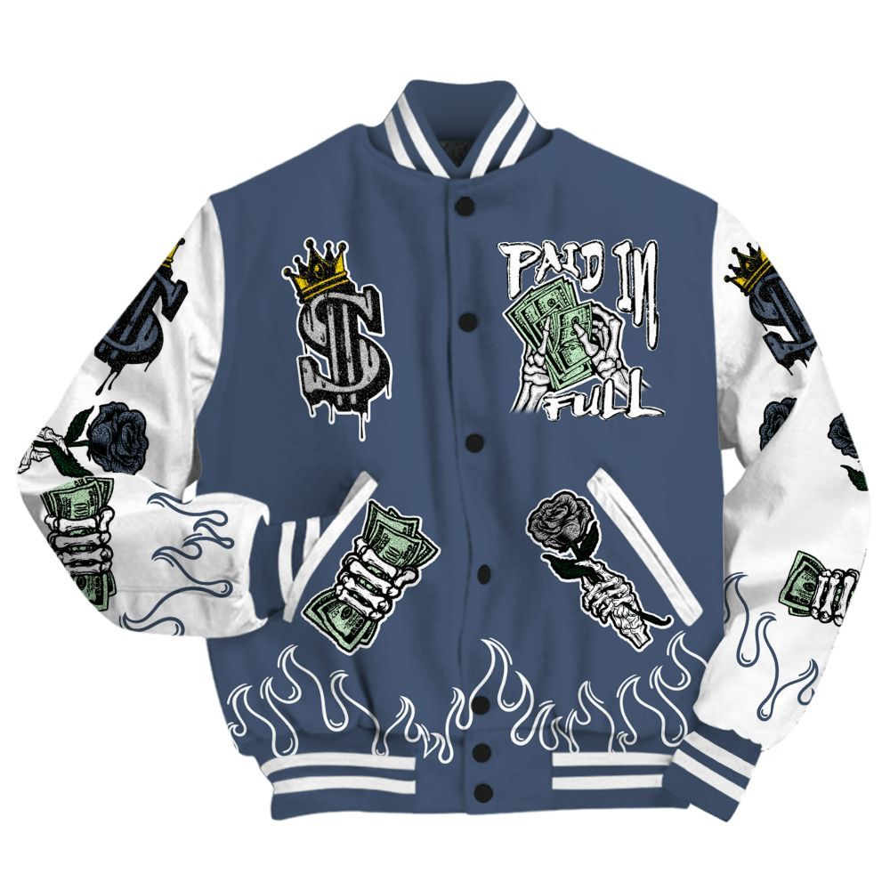 Varsity Jacket To Match Low Diffused Blue 11s - Fire Everybody Paid In All Over Print