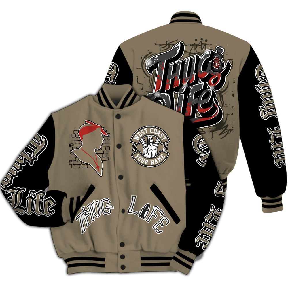 Varsity Jacket To Match Olive 9s - Free Thug Living Custom Name Baseball Varsity Jacket All Over Print