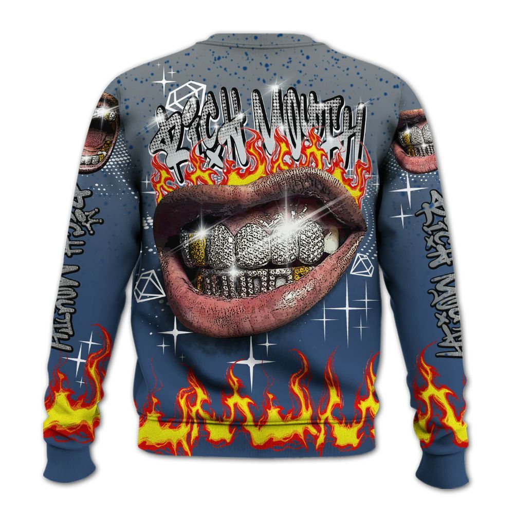 Sweatshirt To Match Midnight Navy 4s - Rich Mouth Fire Rap Retro 90s All Over Print