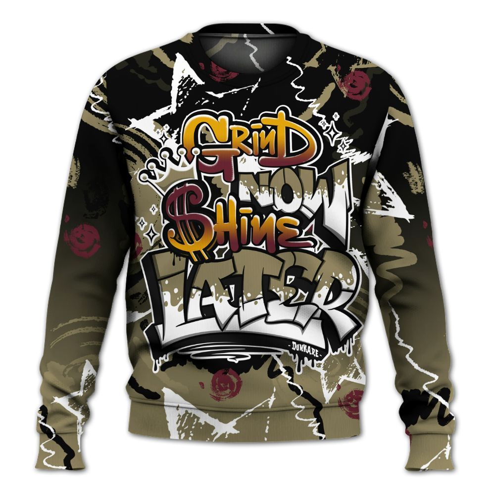 Sweatshirt To Match Black Olive 7s - Grind Shine Later Drip All Over Print