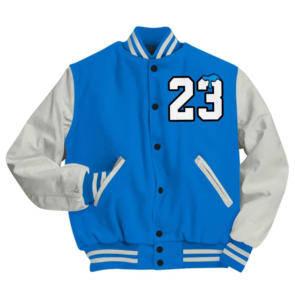 Varsity Jacket To Match Blueberry 12s - Custom Name Number 23 Drip All Over Print