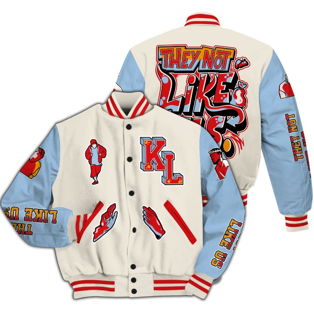 Varsity Jacket To Match Retro High OG Pale Ivory Psychic Blue 1s - Dislike Us Graphic All Over Print