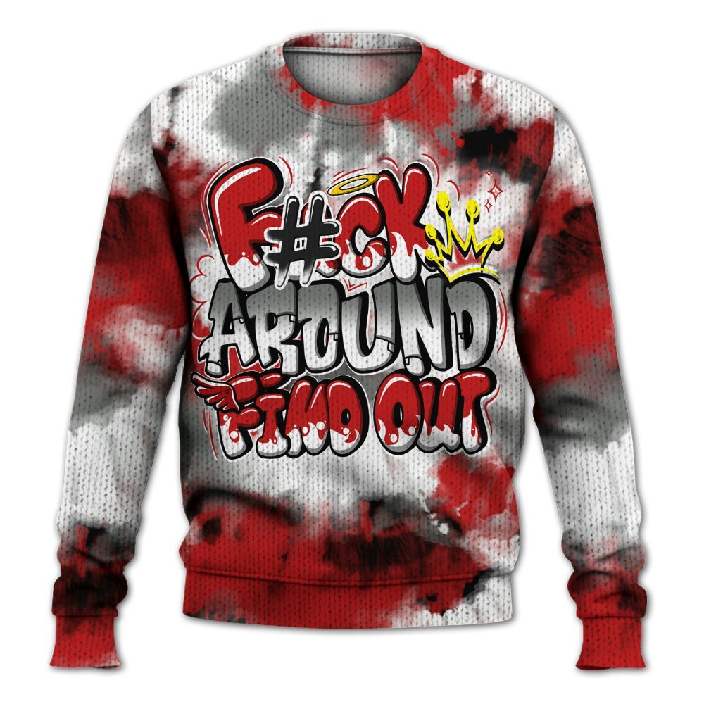 Knitted Sweater To Match Bred Reimagined 4s - Tie Dye FK Around Find Out