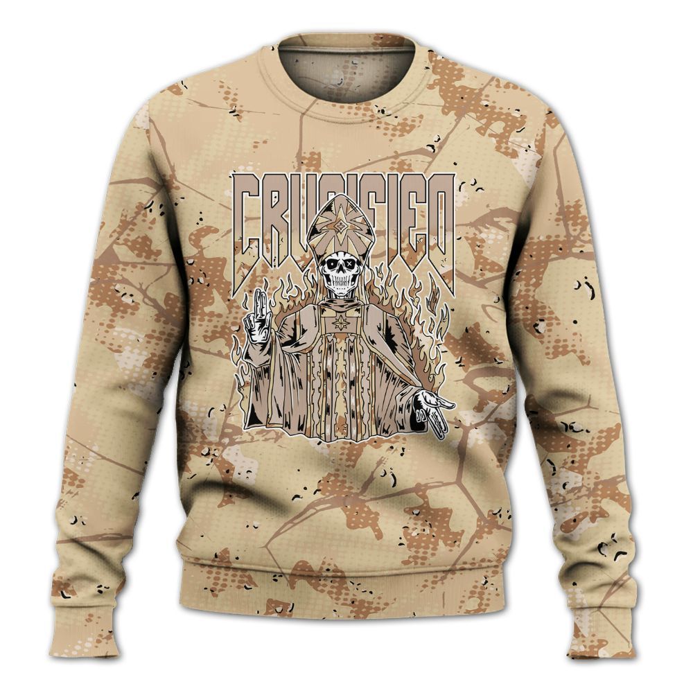 Sweatshirt To Match Desert Camo 3s - Crucified Skeleton Crack All Over Print