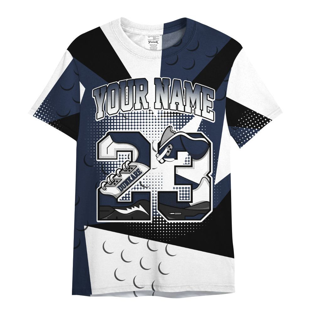 Shirt To Match Dunk Low White Midnight Navy - Poly Custom Name Number 23 5s All Over Print