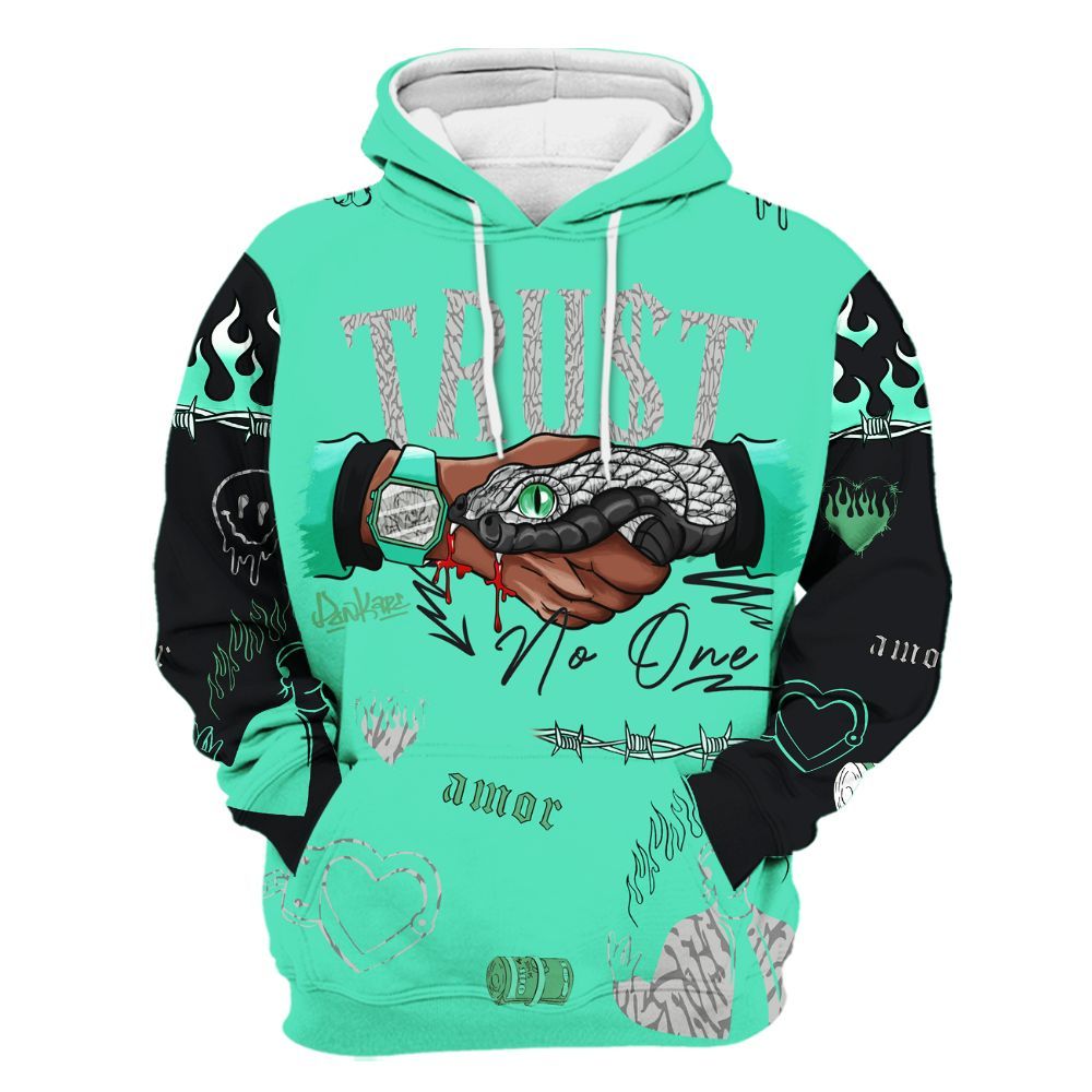 Hoodie To Match Black Green Glow 3s - Snake Trust No One All Over Print