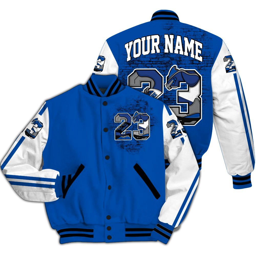Varsity Jacket To Match Racer Blue 5s - Custom Name Number 23 5s All Over Print