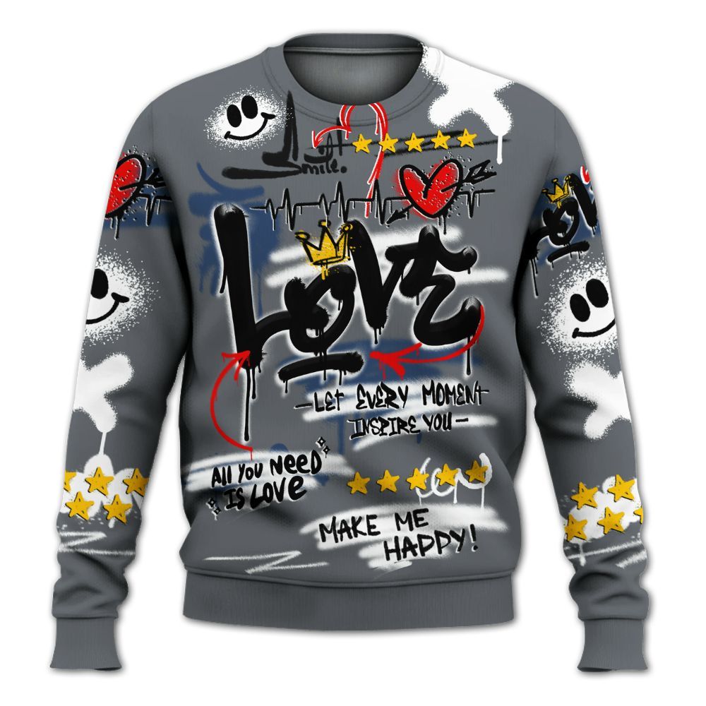 Sweatshirt To Match Flint Grey 9s - Happy Love Beats Graffiti Streetwear All Over Print