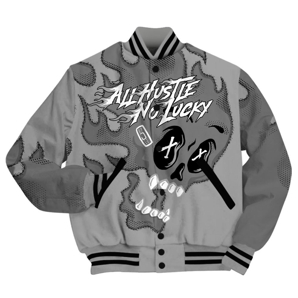 Varsity Jacket To Match Black Wolf Grey 12s Shirt, All Hustle No Lucky Skull All Over Print