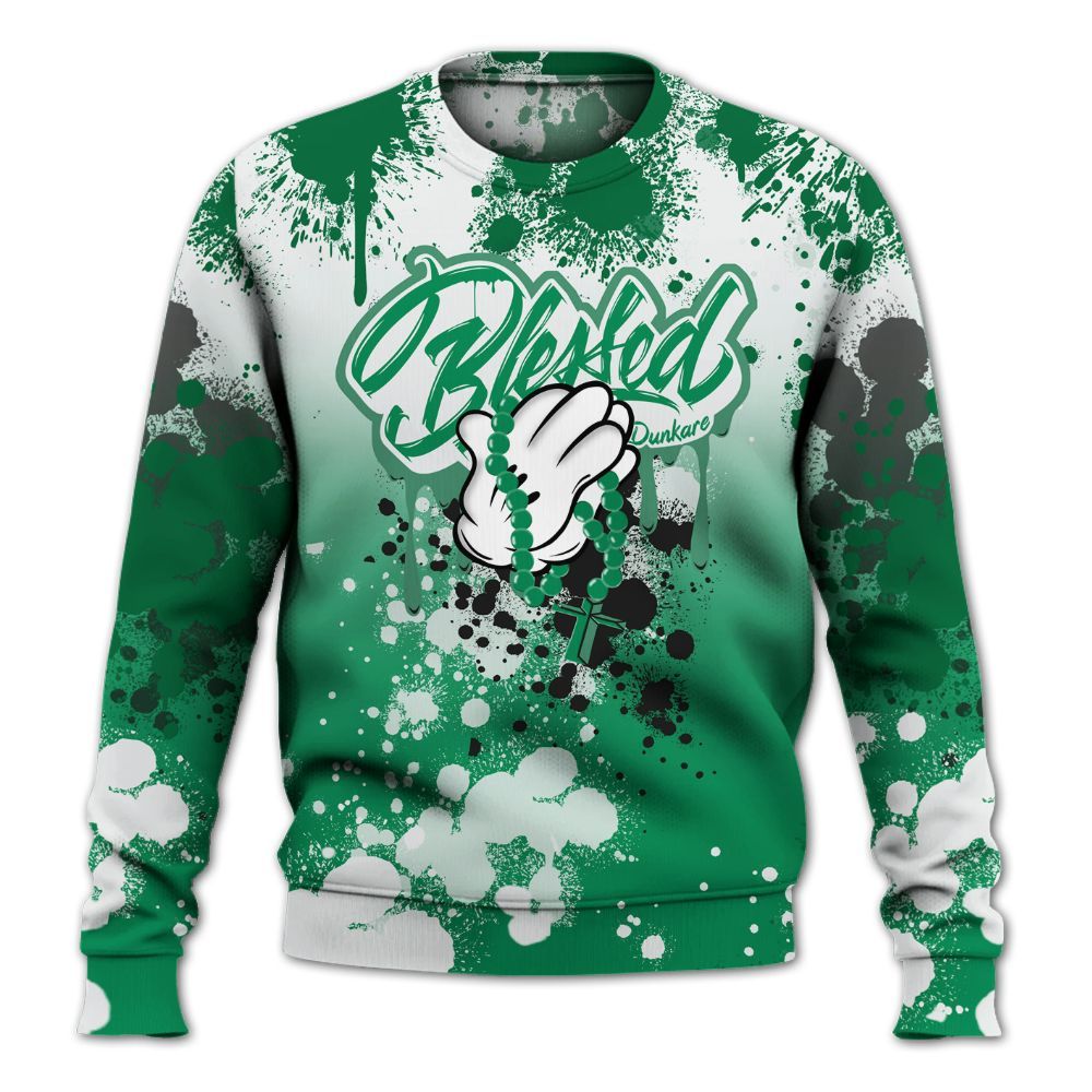 Sweatshirt To Match Mid Lucky Green 1s - God Blessed Ink Drip All Over Print