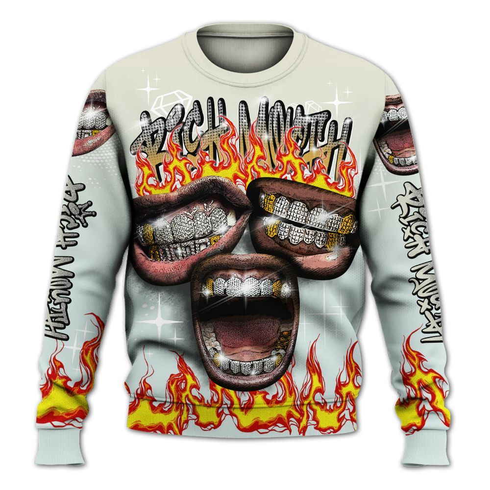 Sweatshirt To Match Pure Platinum 4s - Rich Mouth Fire Rap Retro 90s All Over Print