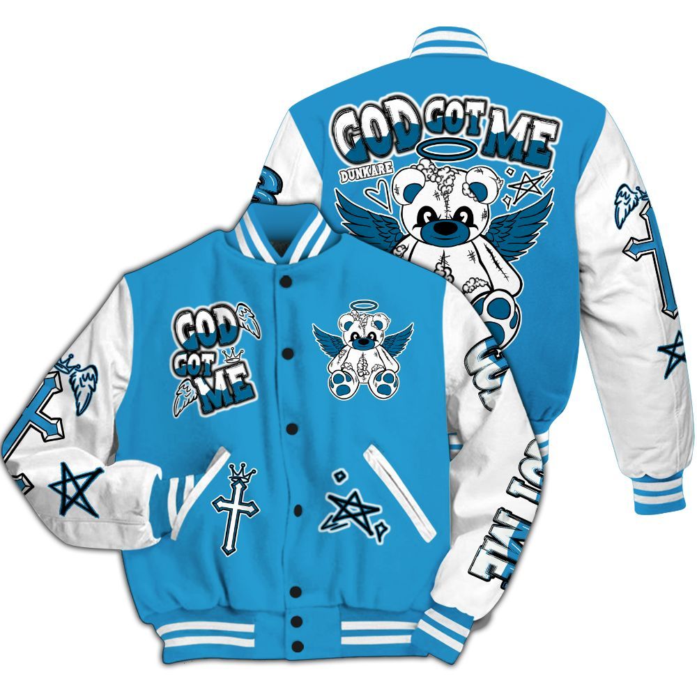 Varsity Jacket To Match Powder Blue 9s - Gods Guides Me Bear All Over Print
