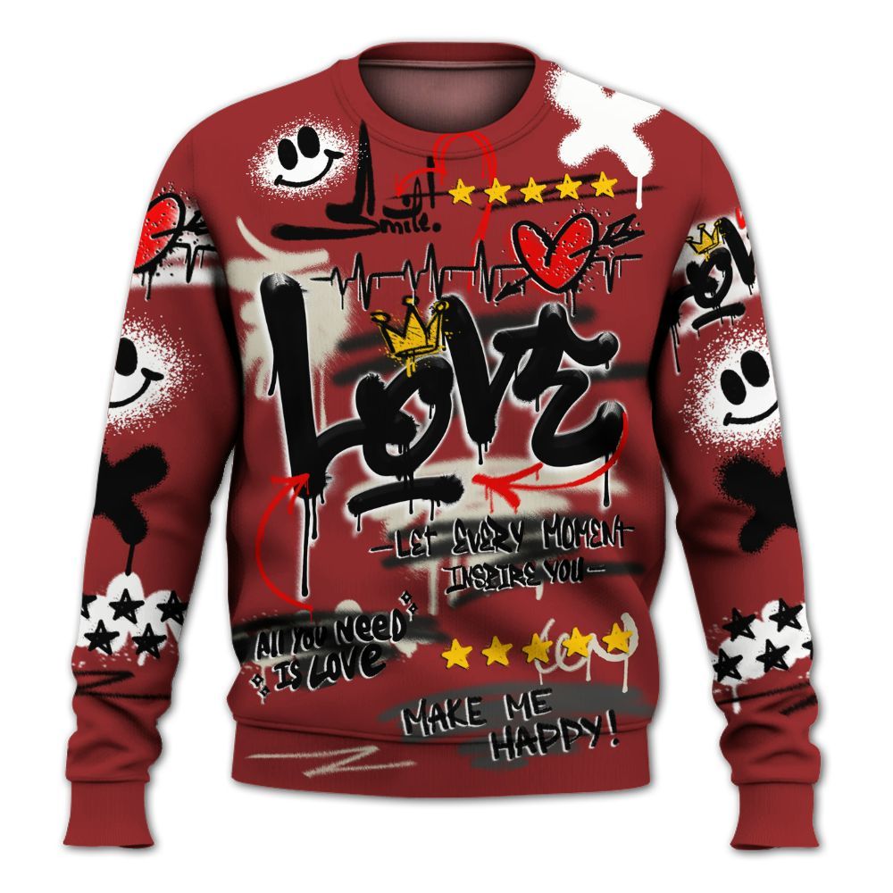 Sweatshirt To Match High 85 Bred 1s - Happy Love Beats Graffiti Streetwear All Over Print