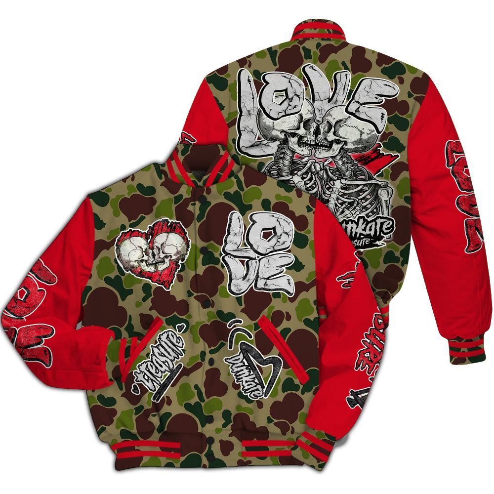 Varsity Jacket To Match Air Max 90 Duck Camo Red - Skull Bear All Over Print