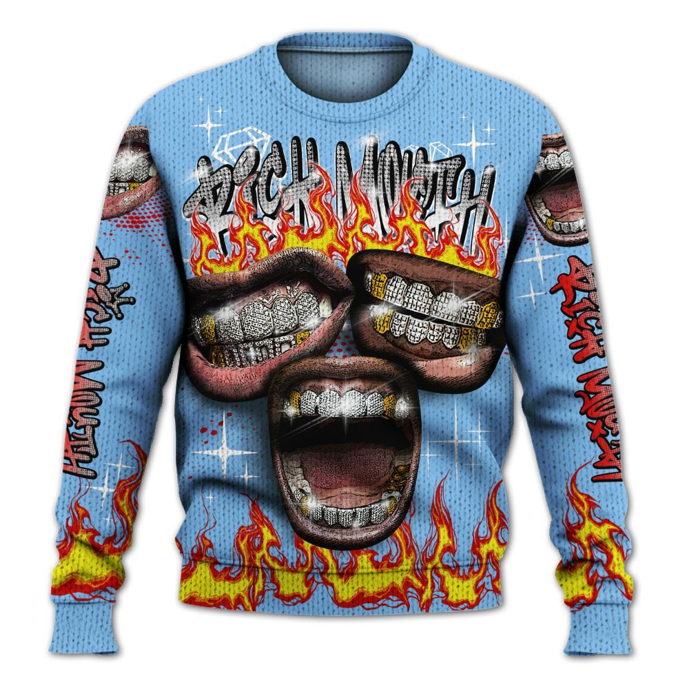 Knitted Sweater To Match University Blue 5s - Rich Mouth Fire Rap Retro 90s