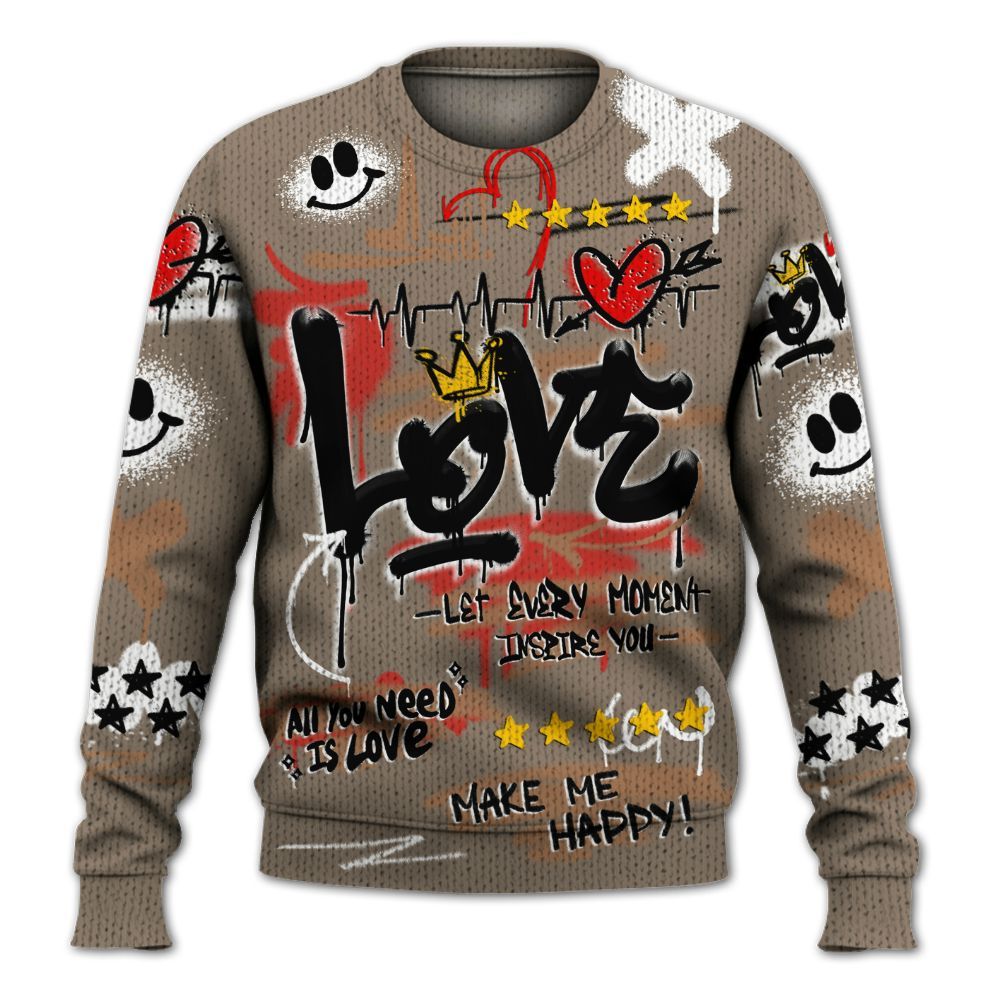 Knitted Sweater To Match Air Max Rocky Distressed - Happy Love Beats Graffiti Streetwear