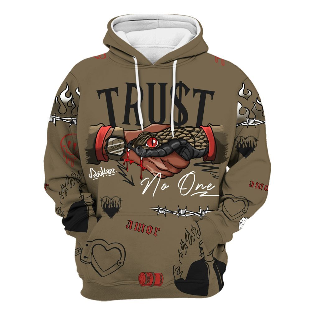 Hoodie To Match Olive 9s Varsity Jacket, Snake Trust No One All Over Print