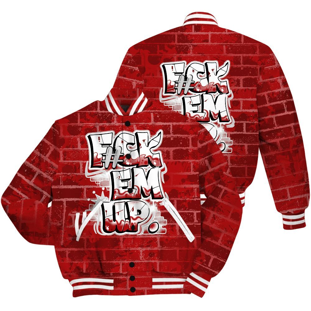 Varsity Jacket To Match Red Taxi 12s Shirt - F#ck Em Graphic Brick Art All Over Print