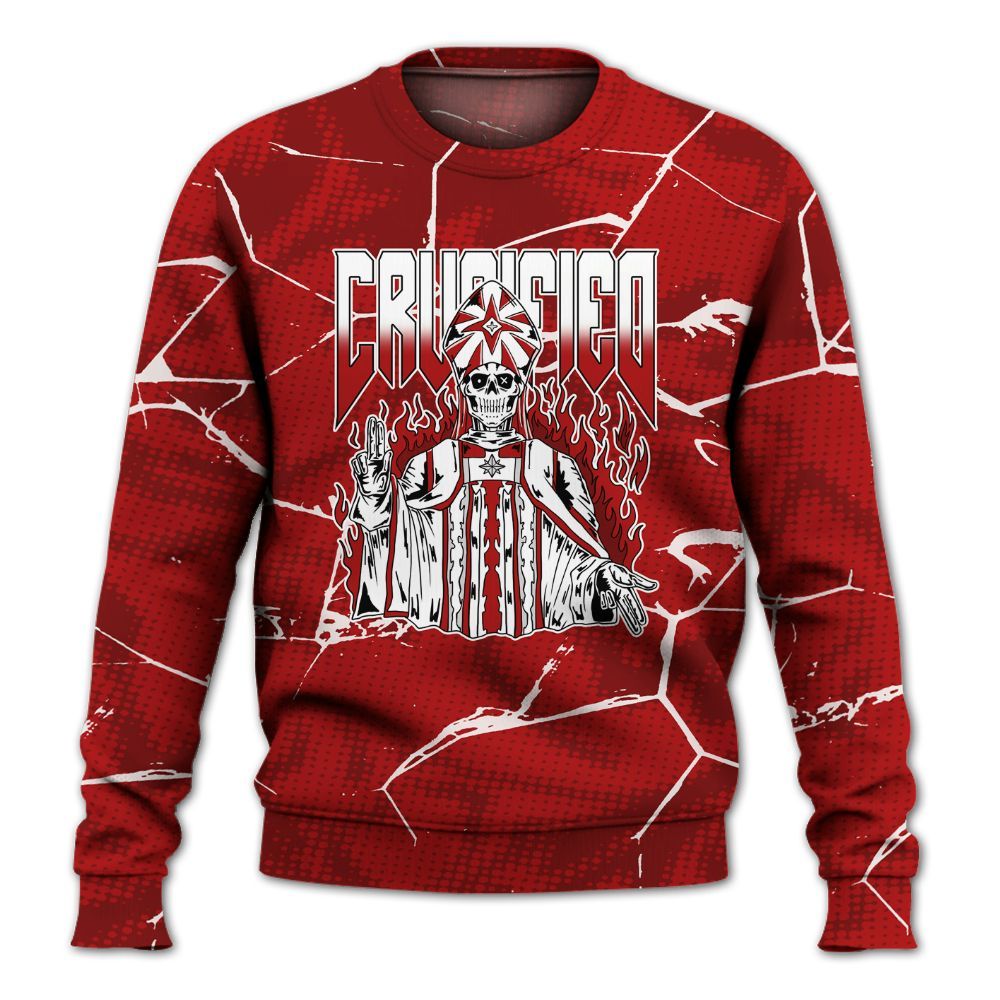 Sweatshirt To Match Red Taxi 12s - Crucified Skeleton Crack All Over Print