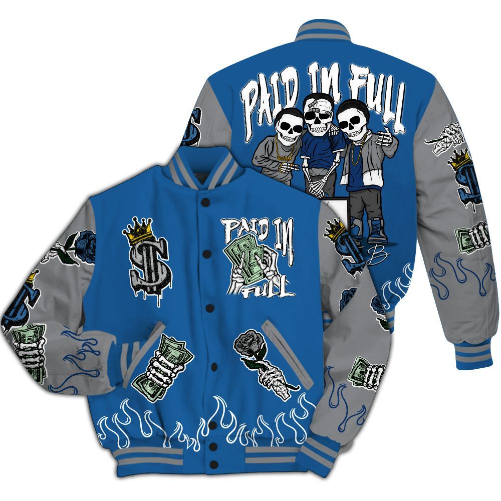 Varsity Jacket To Match French Blue 13s - Fire Everybody Paid In All Over Print