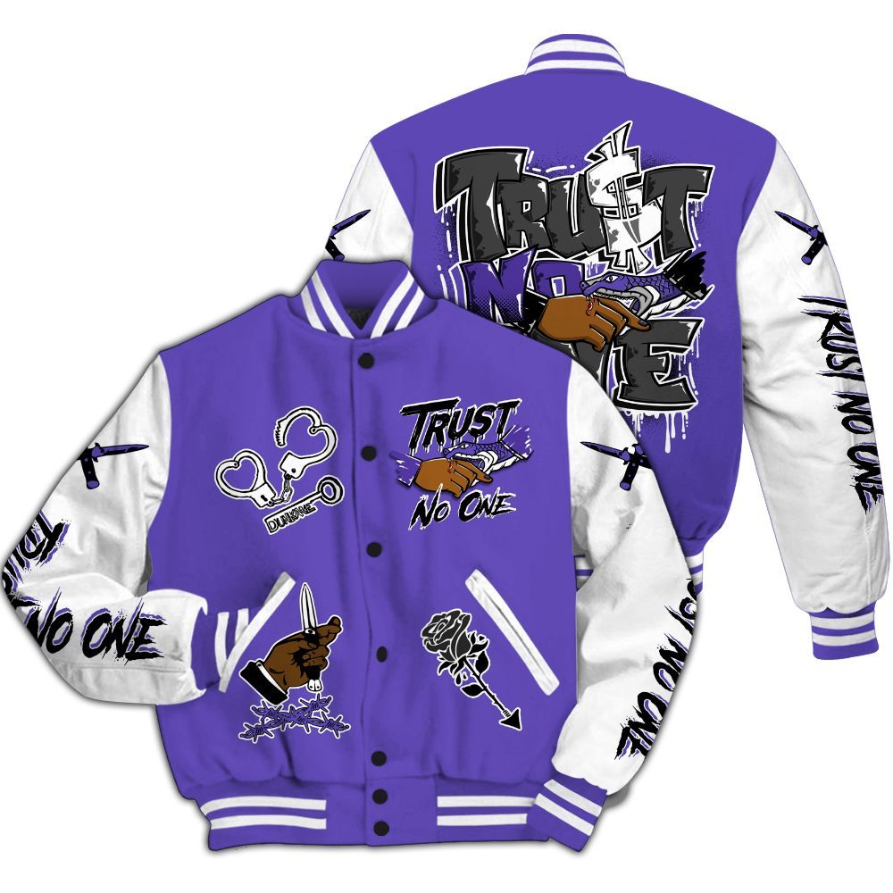 Varsity Jacket To Match Field Purple 12s - Trust No One Dripping All Over Print
