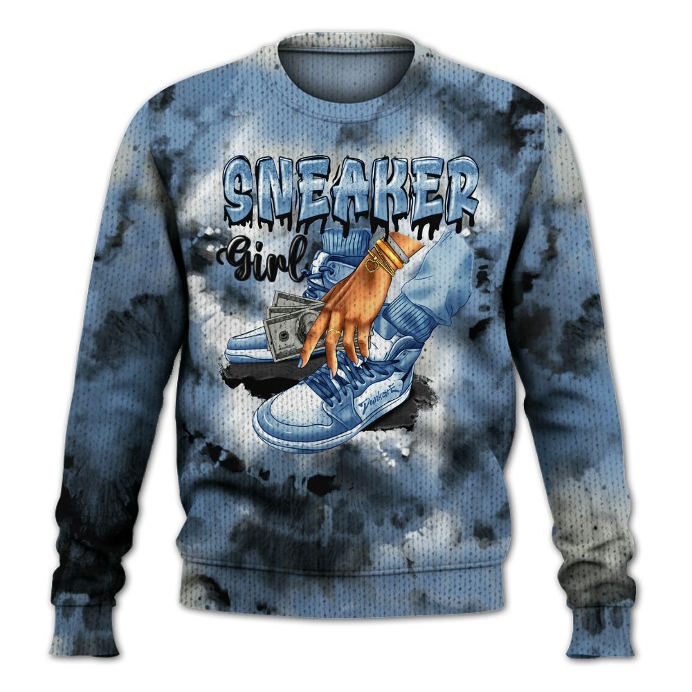 Knitted Sweater To Match University Blue 4s - SNEAKER Girl Money Drip Tie Dye