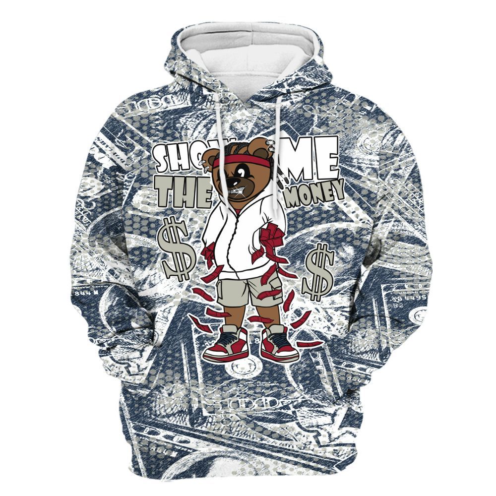Hoodie To Match White Midnight Navy 6s - Show Me Bear Banknotes Art All Over Print