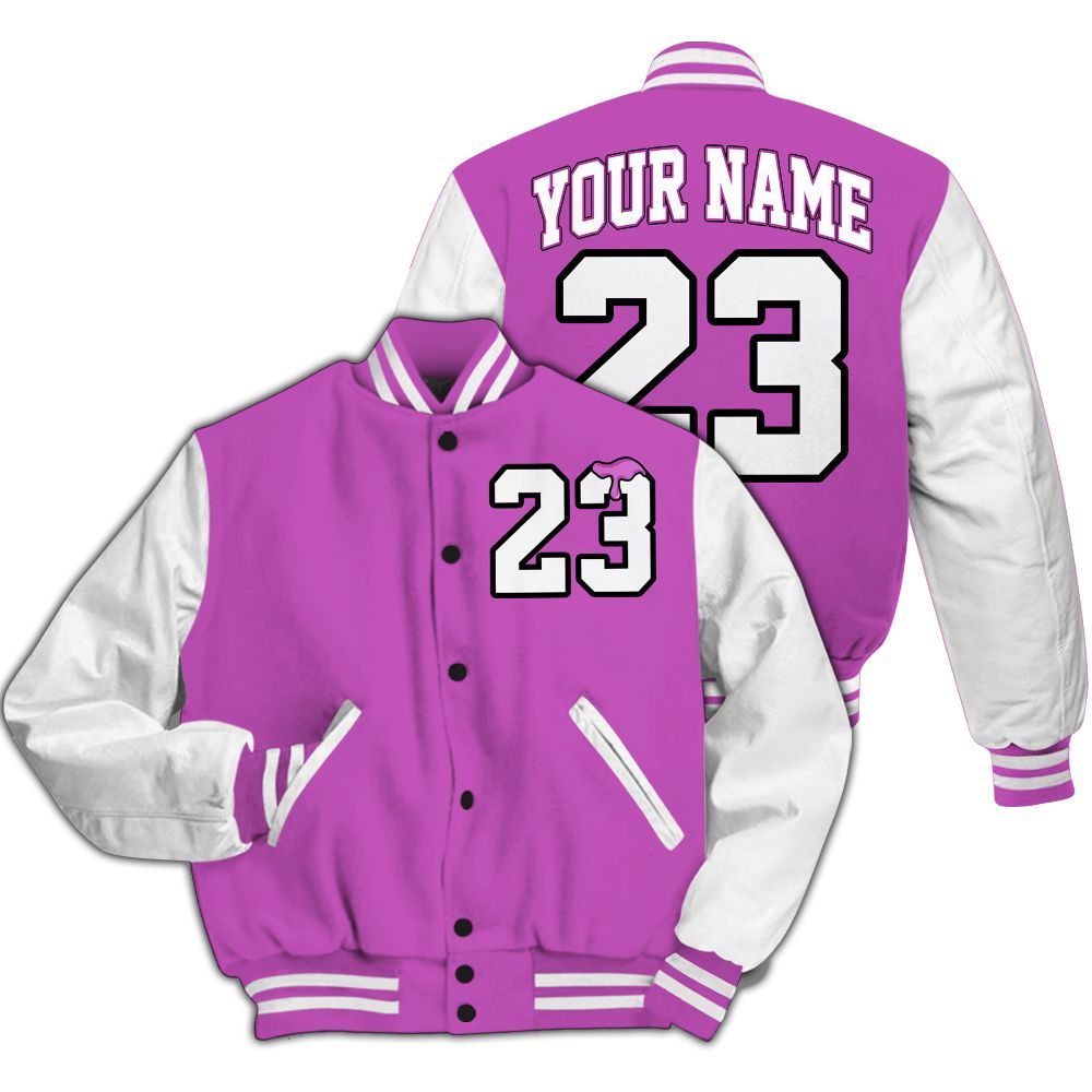 Varsity Jacket To Match Hyper Violet 4s - Custom Name Number 23 Drip All Over Print