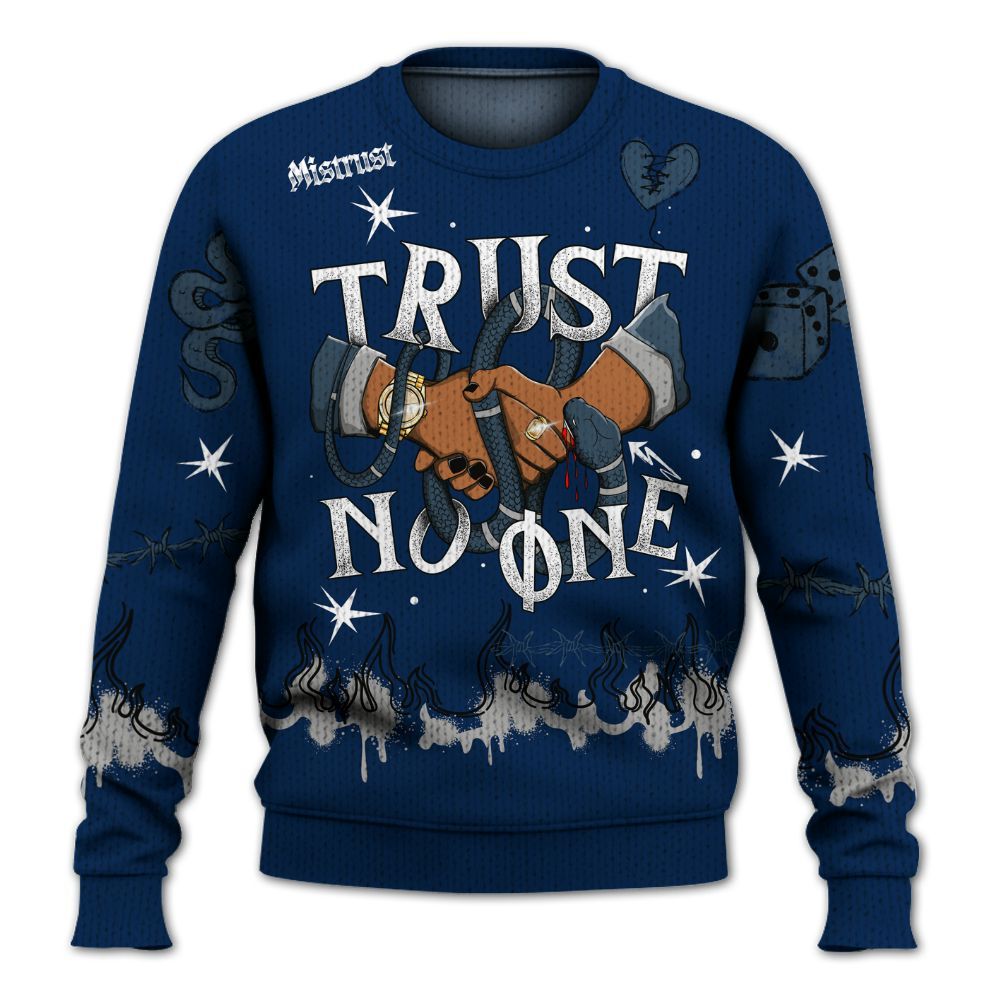 Knitted Sweater To Match SB White Navy 4s - Trust No One Snake-Bite Doodle Crayon
