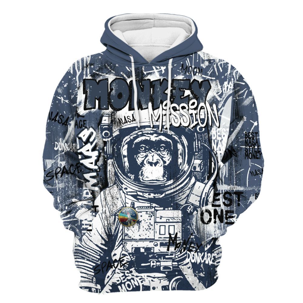 Hoodie To Match Low Diffused Blue 11s - Monkey Misson Space All Over Print