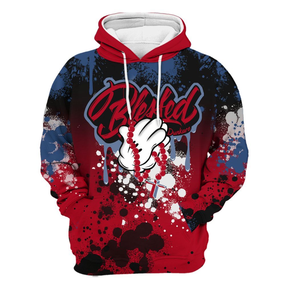 Hoodie To Match Air Griffey Max Black Red Navy Blue 1s - God Blessed Ink Drip All Over Print