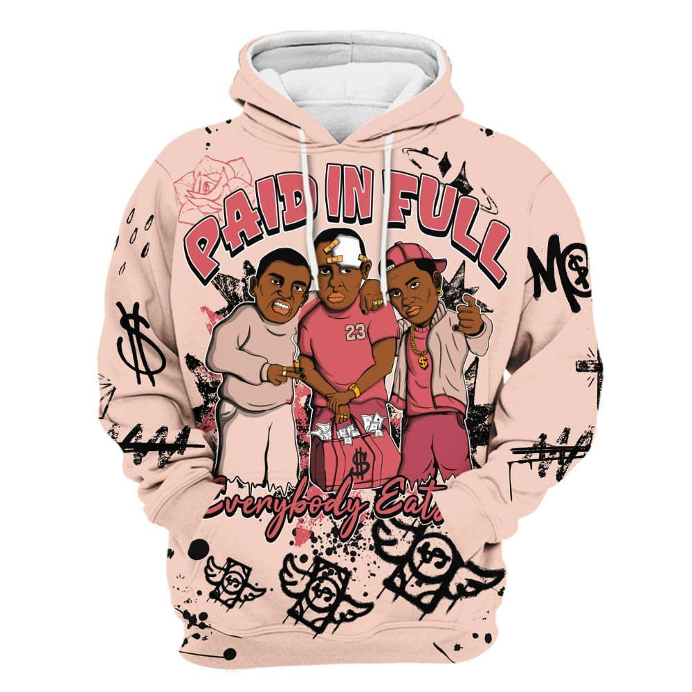 Hoodie To Match Washed Coral 2s Shirt, Everybody Paid In Full Crayon All Over Print
