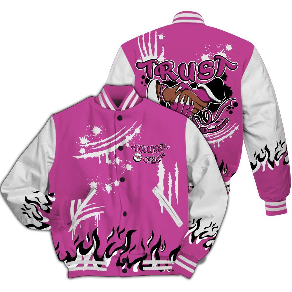 Varsity Jacket To Match Dunk Low Active Fuchsia - Graphic Trust No One All Over Print