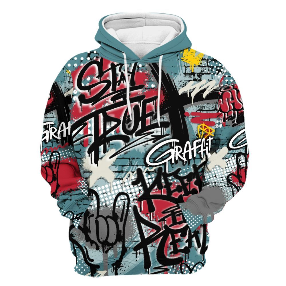 Hoodie To Match Dunk Low Denim Turquoise Royal - True It Real Graffiti Streetwear All Over Print
