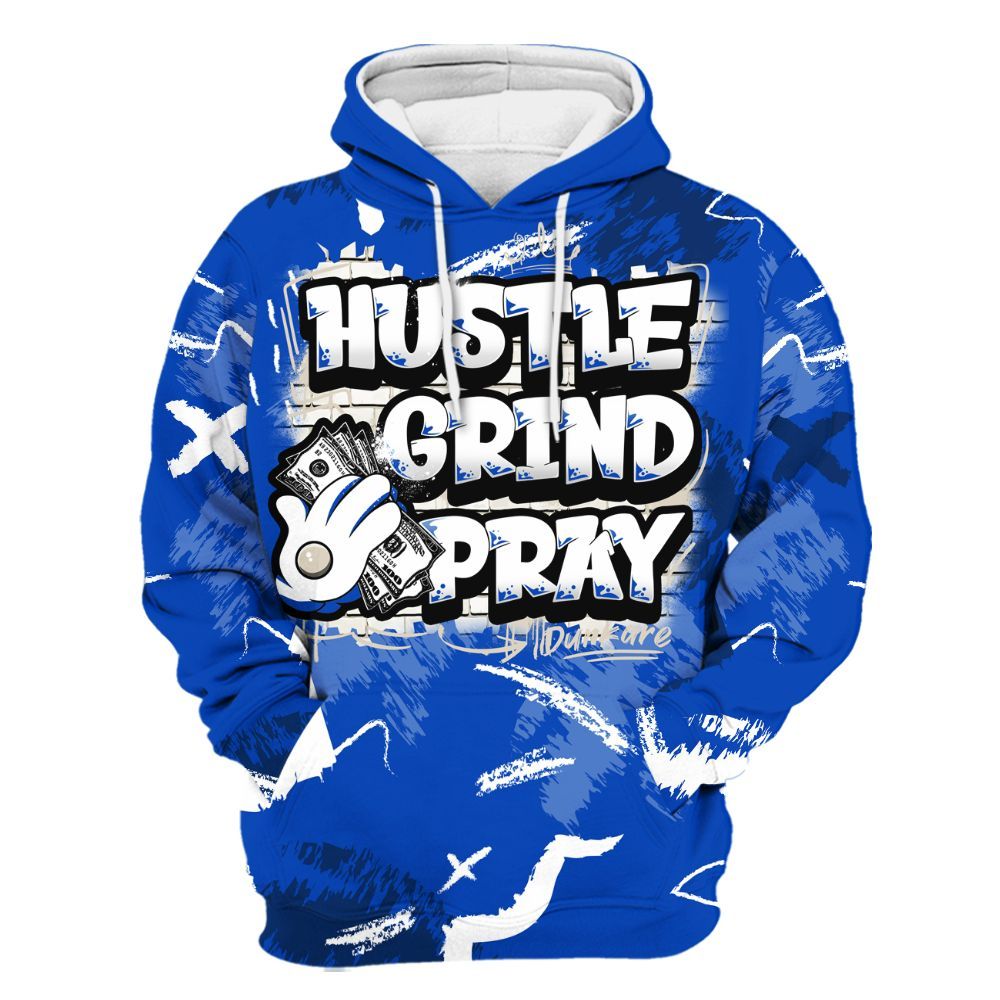 Hoodie To Match Low Game Royal 1s - Hustle Grind Pray Graphic Street Style All Over Print