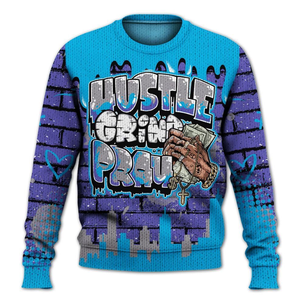 Sweater To Match Retro Aqua 8s - Hustles Grind Pray Drip Graphic