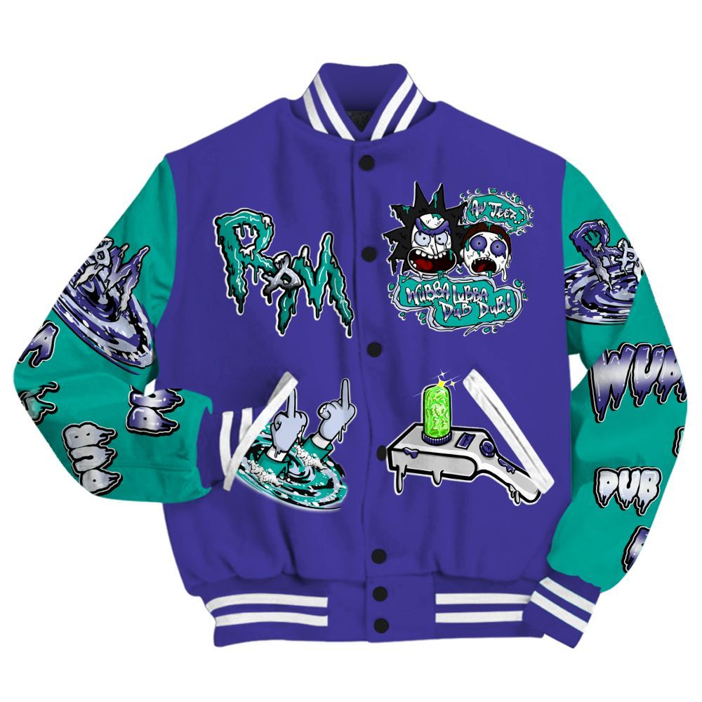 Varsity Jacket To Match Retro Grape 5s - Wubba Rick Drip All Over Print