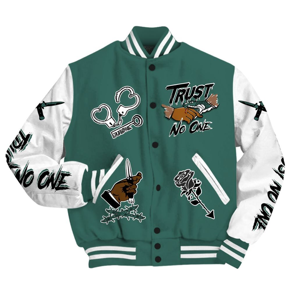 Varsity Jacket To Match Low OG Oxidized Green 1s - Trust No One Dripping All Over Print