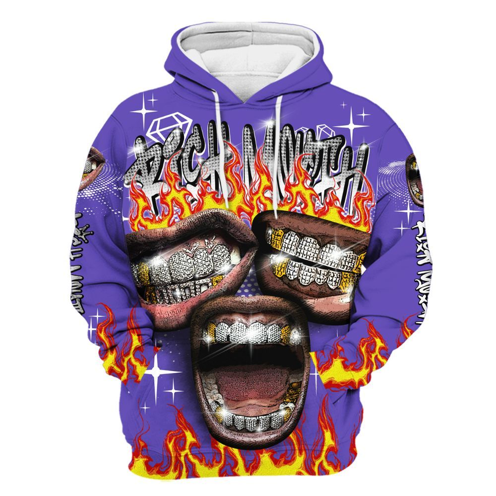 Hoodie To Match Field Purple 12s - Rich Mouth Fire Rap Retro 90s All Over Print