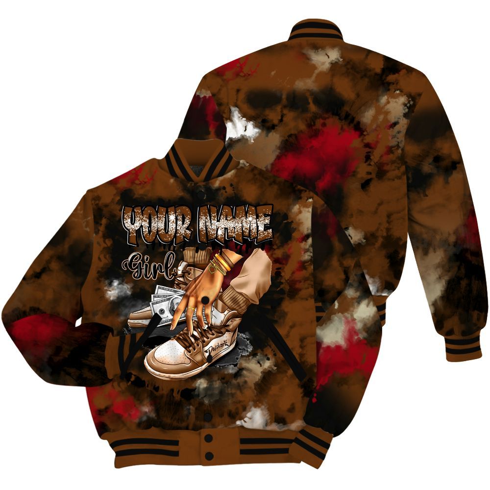 Varsity Jacket To Match Archaeo Brown 5s - Custom Name SNEAKER Girl Money Drip Tie Dye All Over Print