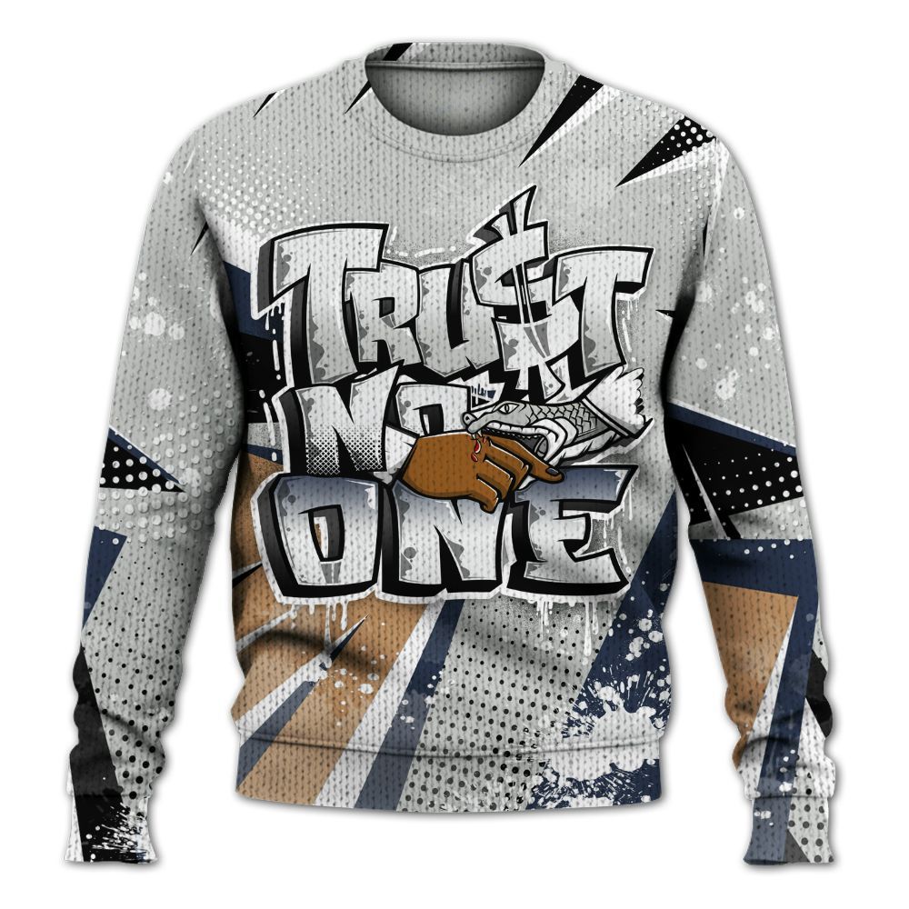 Sweater To Match Low Navy Grey Gum 1s - Trust No One Dripping Graphic