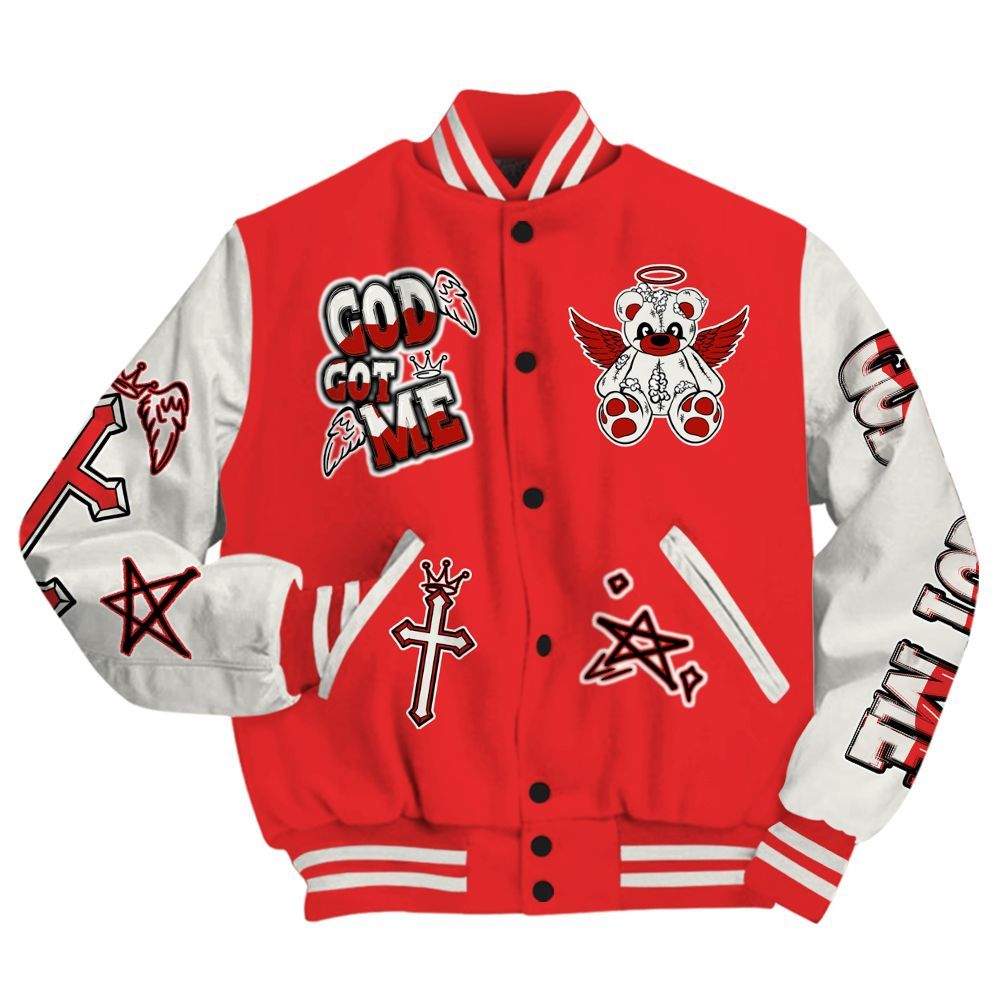 Varsity Jacket To Match Air Max 1 Jacquemus Red - Gods Guides Me Bear All Over Print